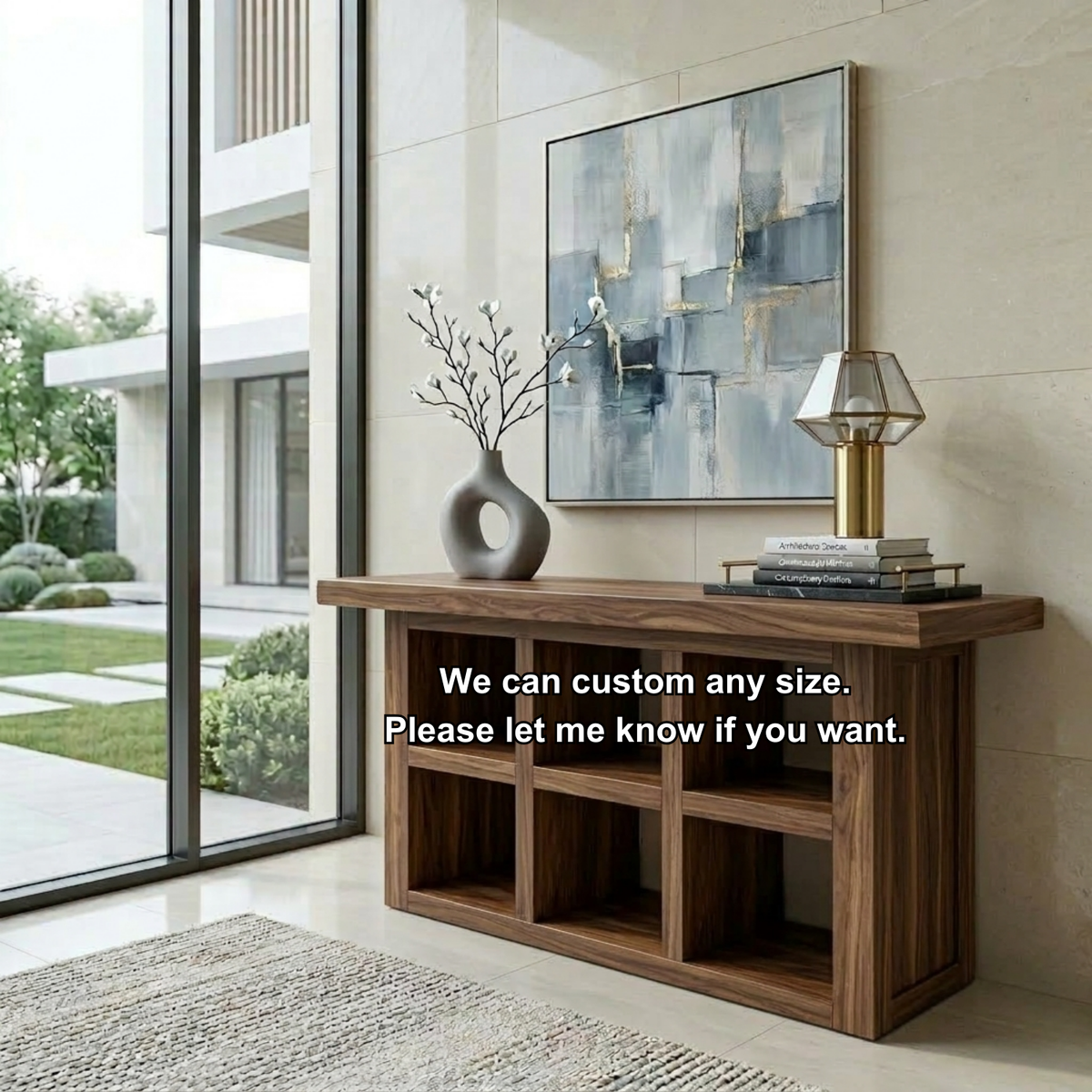 Solid Wood Console Table with Open Cubby Storage – Rustic Modern Entryway Table - view 7 of 7