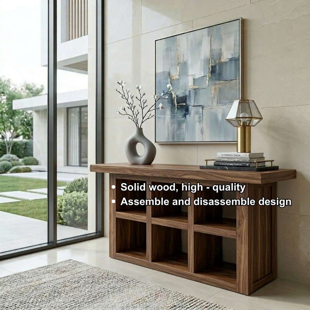Solid Wood Console Table with Open Cubby Storage – Rustic Modern Entryway Table - view 6 of 7