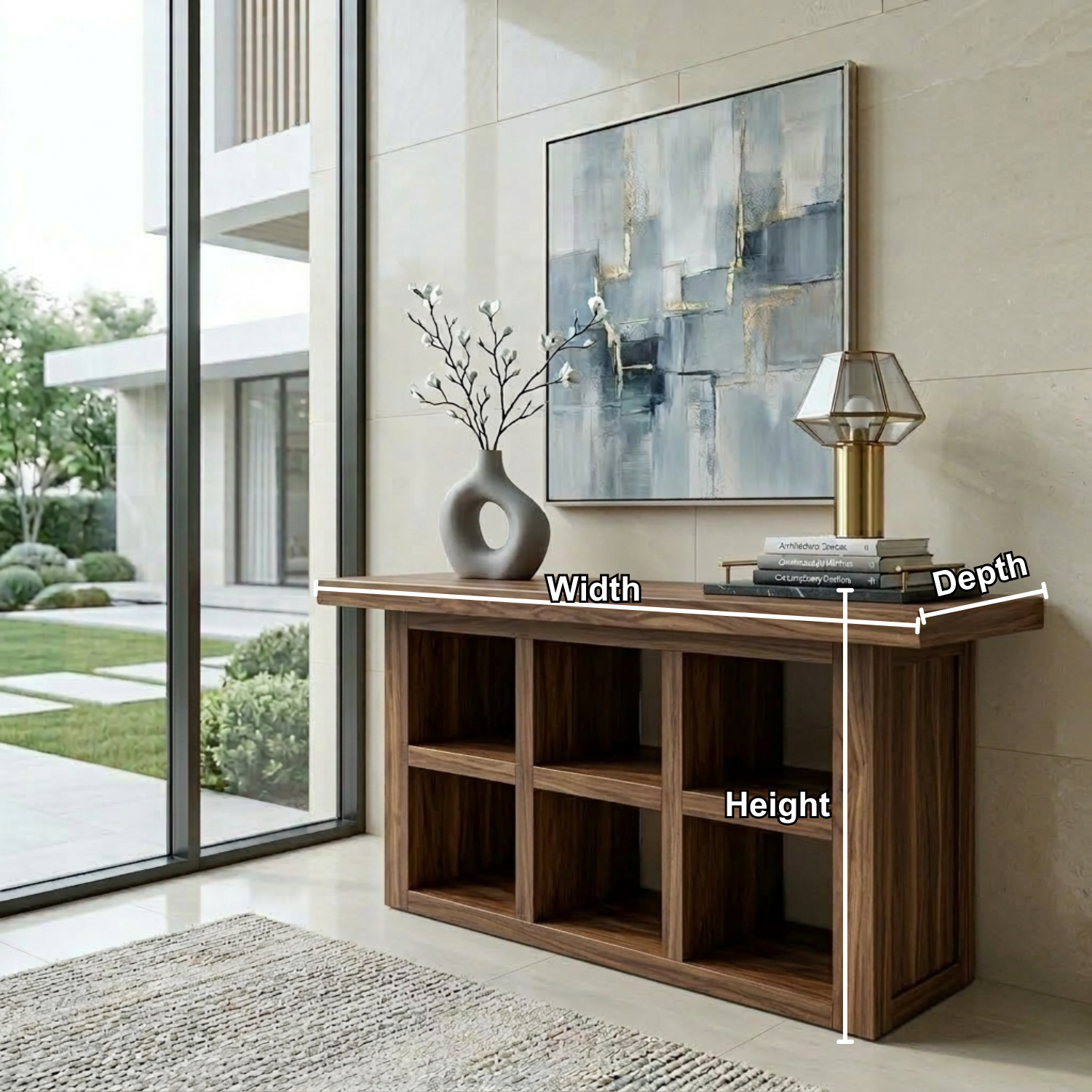 Solid Wood Console Table with Open Cubby Storage – Rustic Modern Entryway Table - view 5 of 7