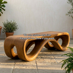 Handcrafted Solid Wood Outdoor Bench Sculptural Curved Base Organic Modern Minimal Design - view 6 of 8