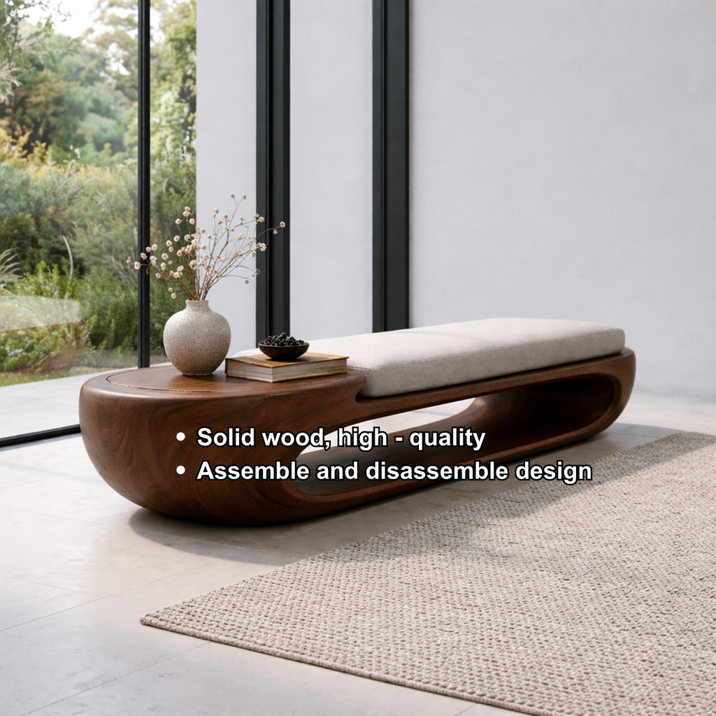 Organic Curved Solid Wood Entryway Bench with Sculptural Open Base Design - view 8 of 9