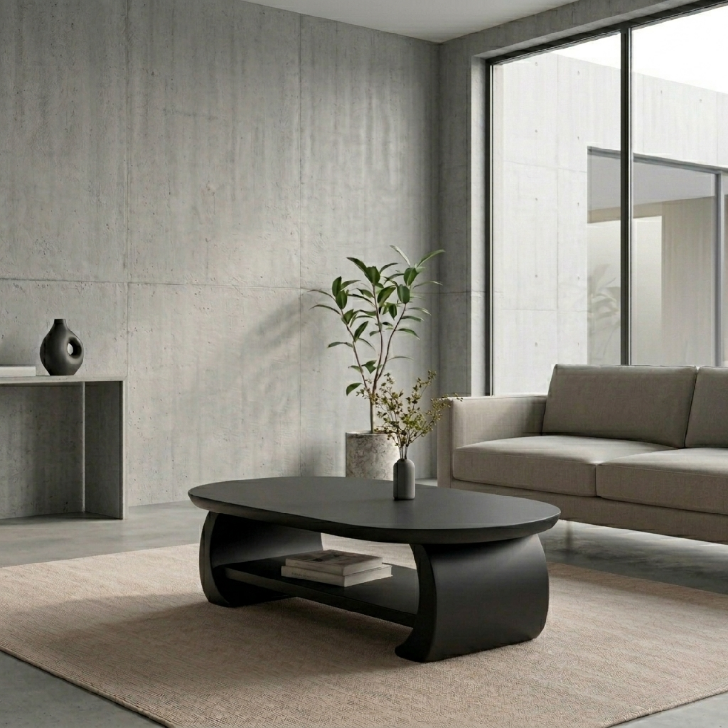 Solid Wood Oval Coffee Table with Shelf – Modern Minimalist Living Room Table - view 5 of 8