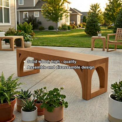 Solid Wood Outdoor Bench with Arched Base and Minimalist Rectangular Design - view 6 of 7