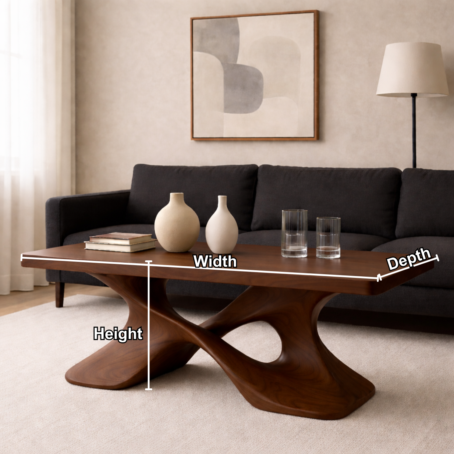 Elegant Solid Wood Coffee Table with Curved Base – Modern Living Room Decor - view 7 of 9