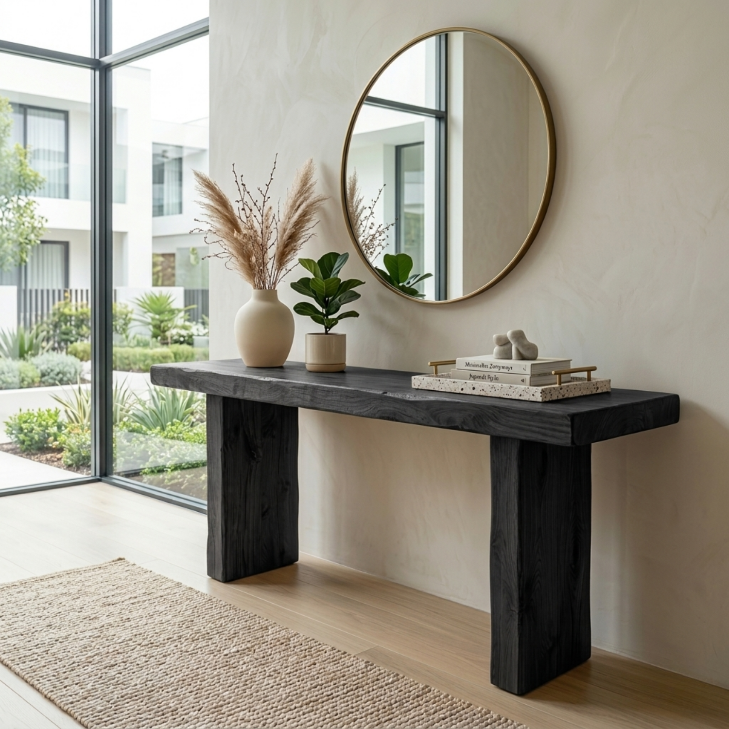 Minimal Solid Wood Console Table with Thick Block Legs – Modern Rustic Entryway Table - view 4 of 7