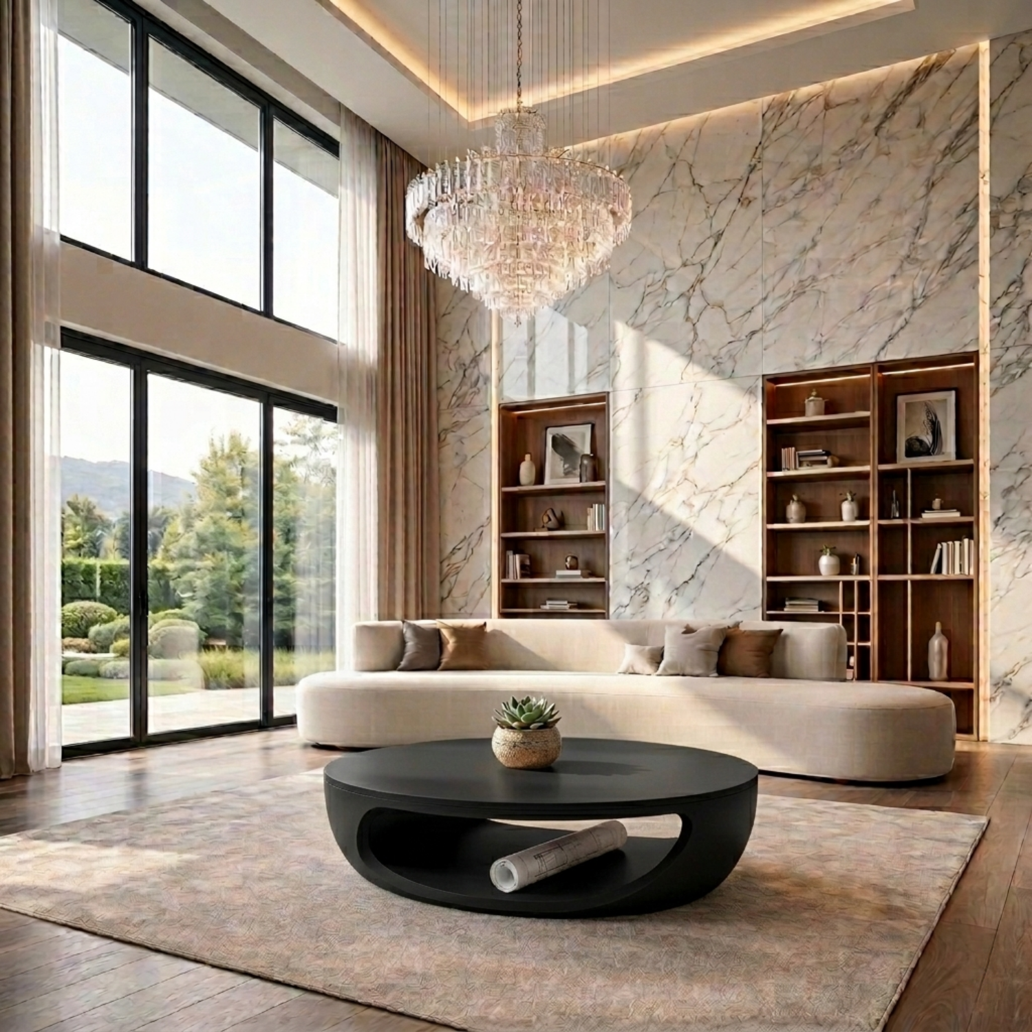 Solid Wood Round Coffee Table with Open Base – Modern Sculptural Living Room Table - view 3 of 8