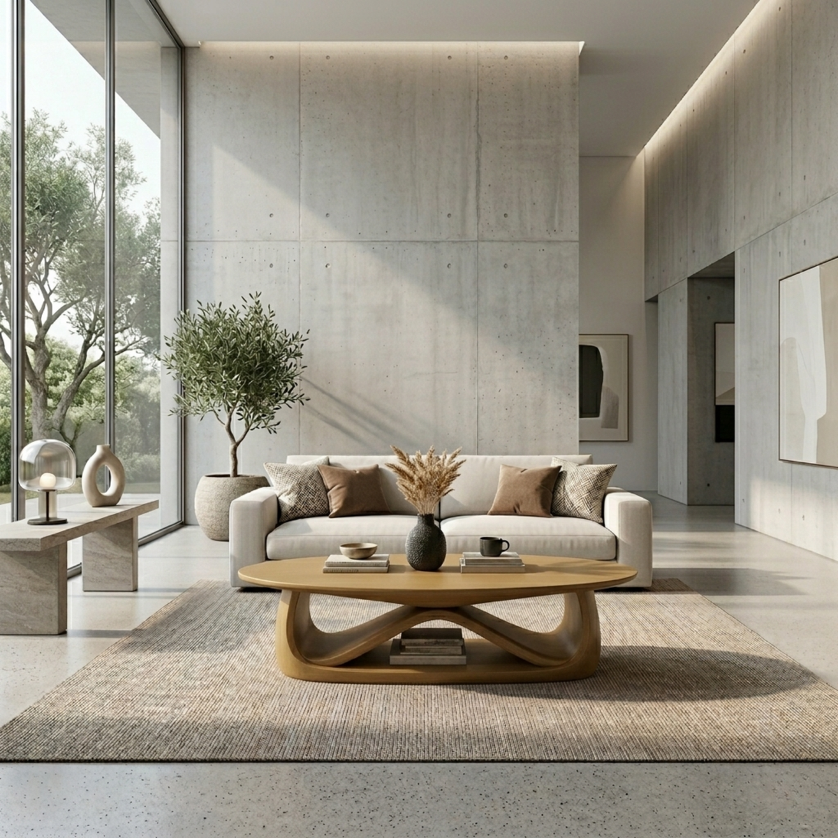 Solid Wood Coffee Table with Sculptural Base – Modern Minimalist Living Room Table - view 4 of 8