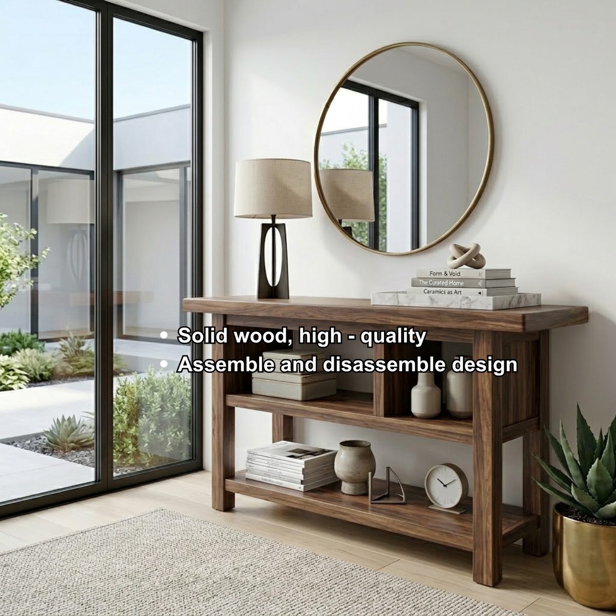 Solid Wood Console Table with Open Shelves – Modern Minimalist Entryway Display Table - view 6 of 7
