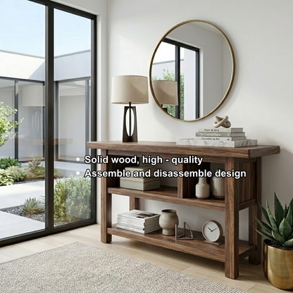 Solid Wood Console Table with Open Shelves – Modern Minimalist Entryway Display Table - view 6 of 7