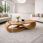 Solid Wood Oval Coffee Table with Sculptural Base – Modern Designer Living Room Table - view 7 of 9