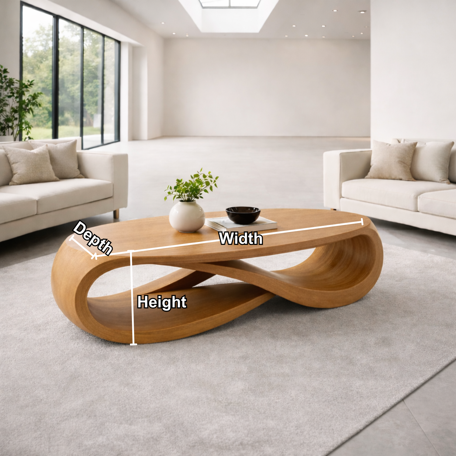 Solid Wood Oval Coffee Table with Sculptural Base – Modern Designer Living Room Table - view 7 of 9