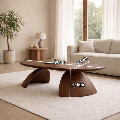 Solid Wood Oval Coffee Table – Sculptural Modern Living Room Center Table - view 5 of 7