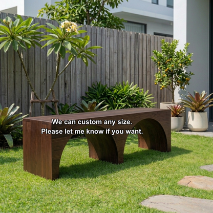 Solid Wood Outdoor Bench with Double Arch Base Minimalist Rectangular Design - view 7 of 8