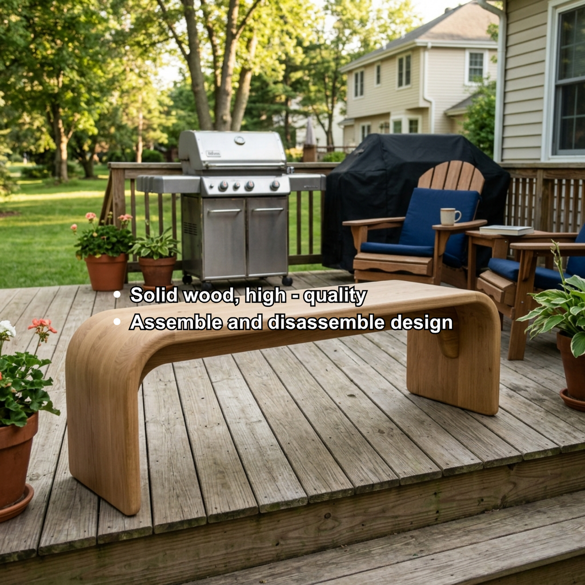 Solid Wood Outdoor Bench with Curved Waterfall Design and Minimalist Profile - view 6 of 7