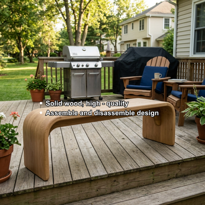 Solid Wood Outdoor Bench with Curved Waterfall Design and Minimalist Profile - view 6 of 7