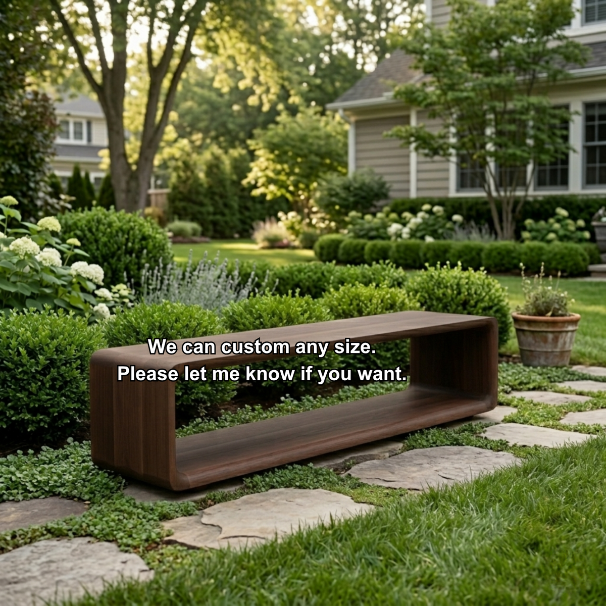 Solid Wood Outdoor Bench with Open Shelf Base and Rounded Waterfall Frame - view 7 of 8