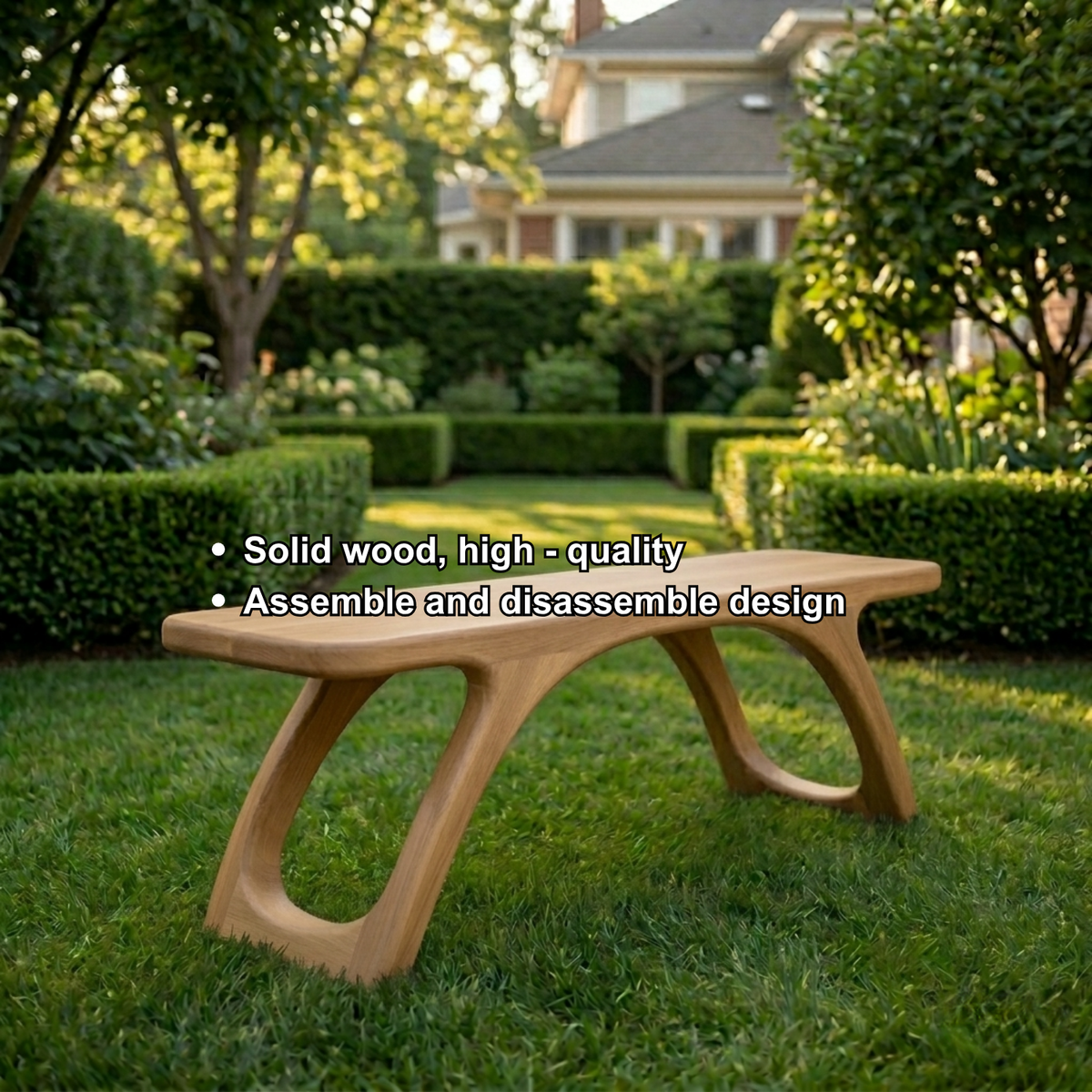Solid Wood Outdoor Bench with Sculptural Cut-Out Legs and Organic Curved Frame - view 6 of 7