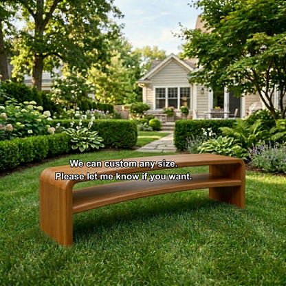 Solid Wood Outdoor Bench with Curved Waterfall Frame and Open Shelf Design - view 6 of 7