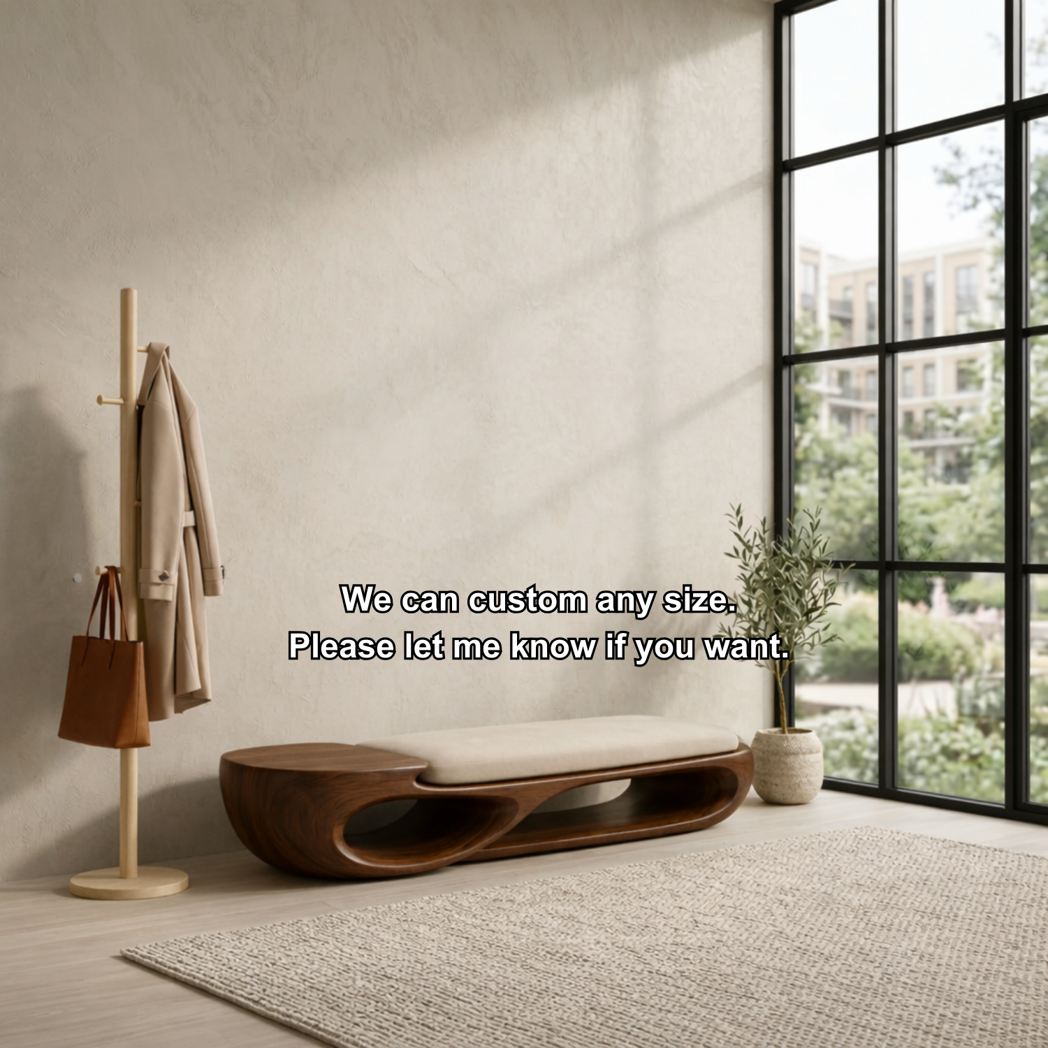 Double Curve Solid Wood Entryway Bench – Sculptural Modern Organic Design - view 8 of 8