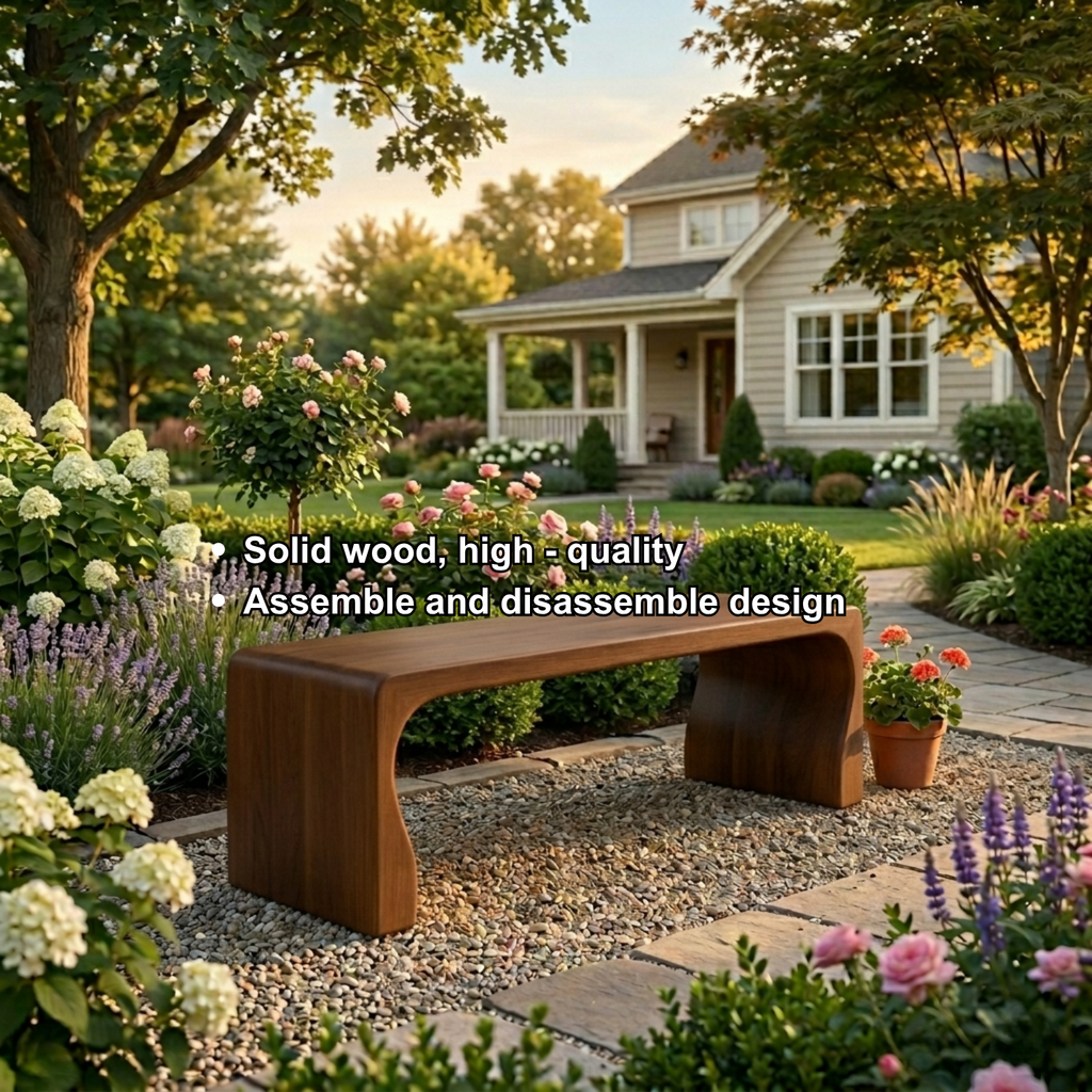 Solid Wood Outdoor Bench with Curved Waterfall Frame and Soft Rounded Edges - view 6 of 7