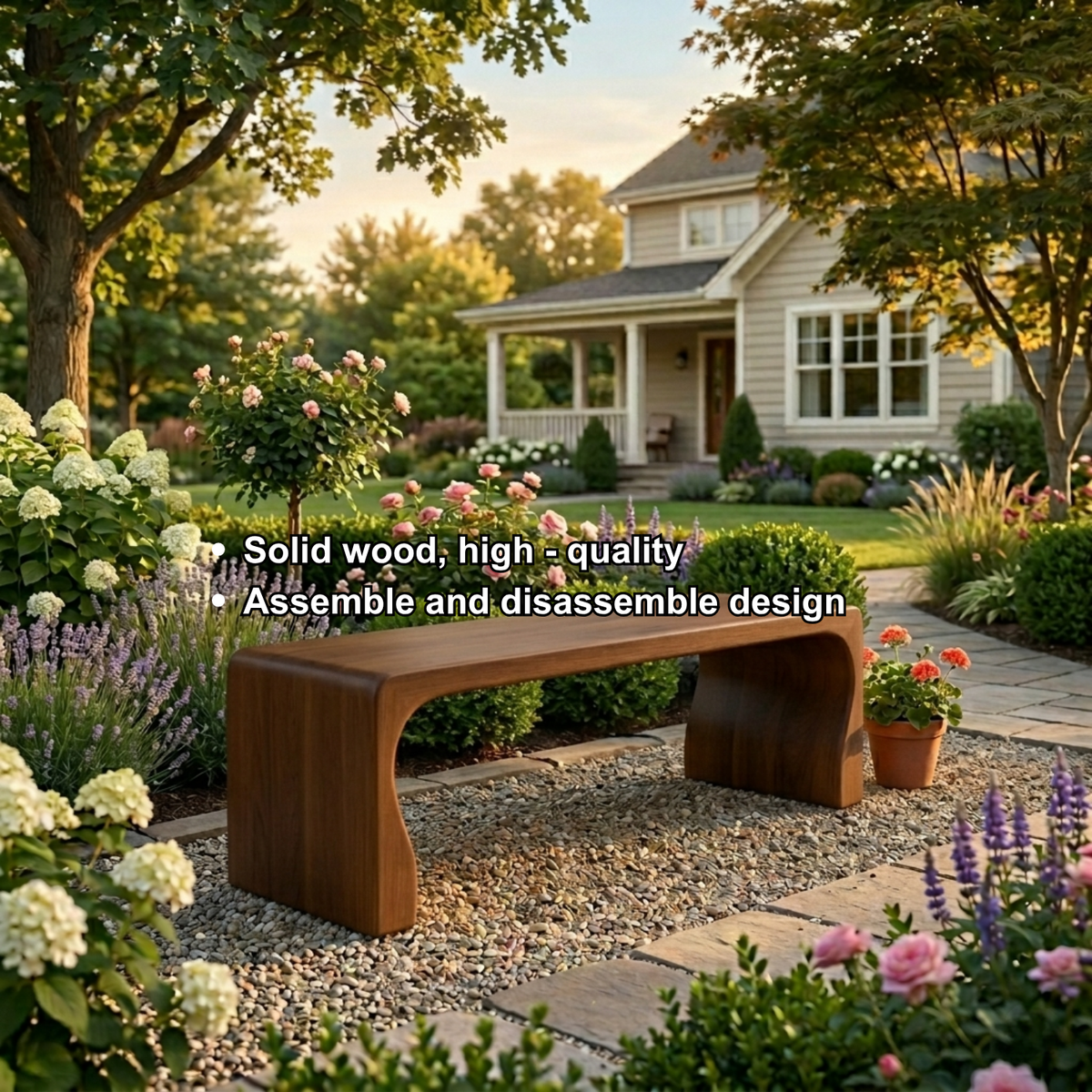 Solid Wood Outdoor Bench with Curved Waterfall Frame and Soft Rounded Edges - view 6 of 7