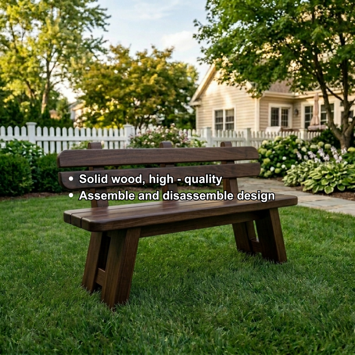 Solid Wood Outdoor Garden Bench with Slatted Backrest and A-Frame Legs - view 5 of 7