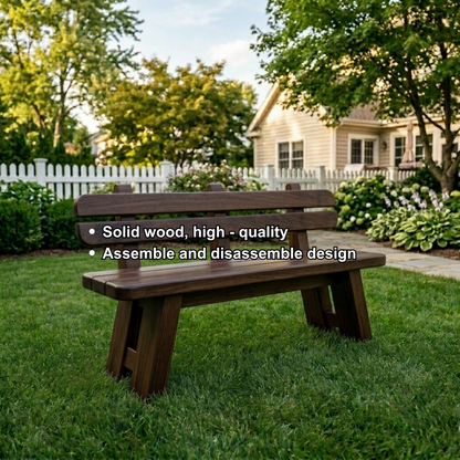 Solid Wood Outdoor Garden Bench with Slatted Backrest and A-Frame Legs - view 5 of 7