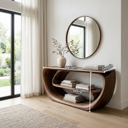 Curved Solid Wood Console Table with Open Shelves – Sculptural Modern Entryway Table - view 6 of 7