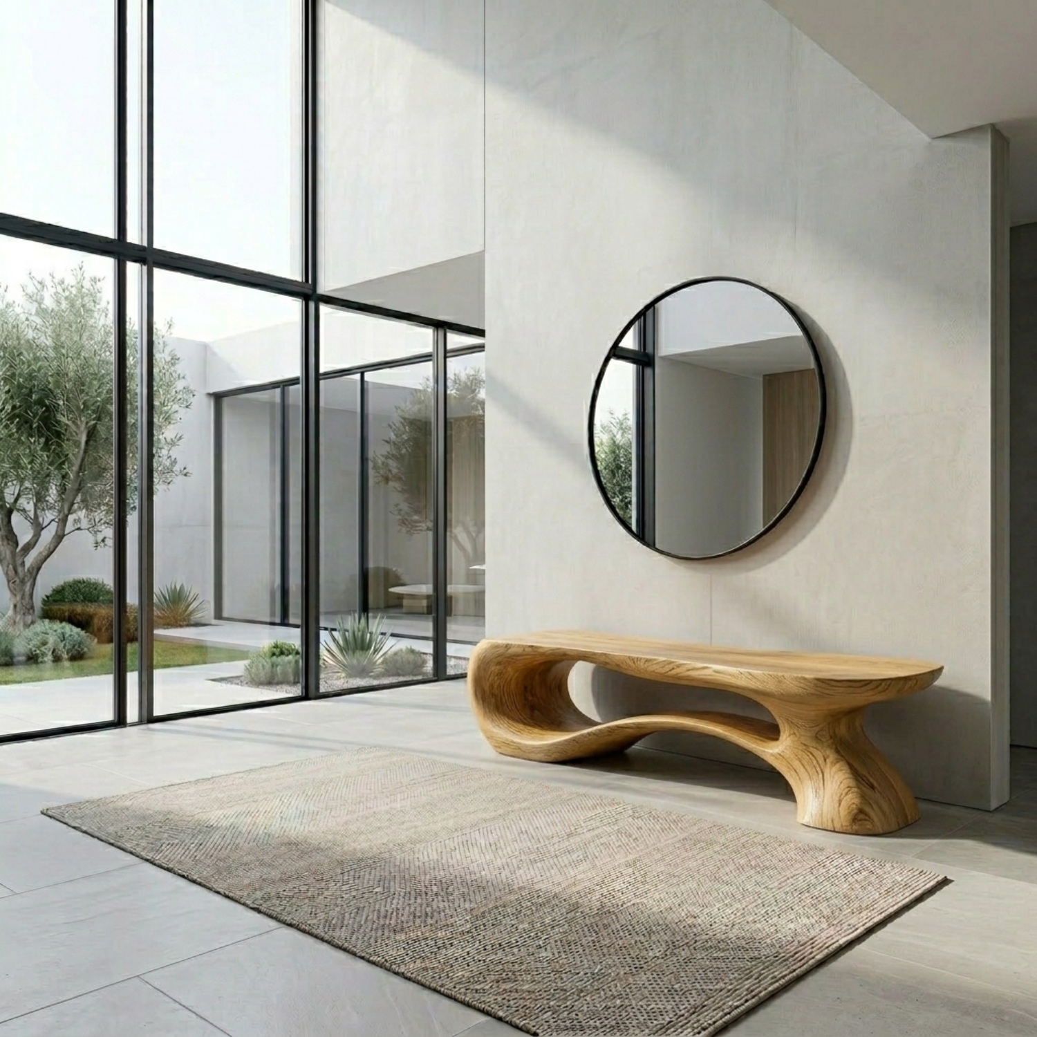 Live Edge Sculptural Solid Wood Entryway Bench – Organic Modern Statement Piece - view 3 of 7