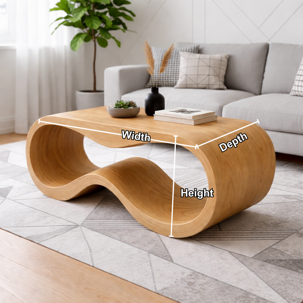 Curved Solid Wood Coffee Table – Modern Sculptural Wave Design Living Room Table - view 7 of 9