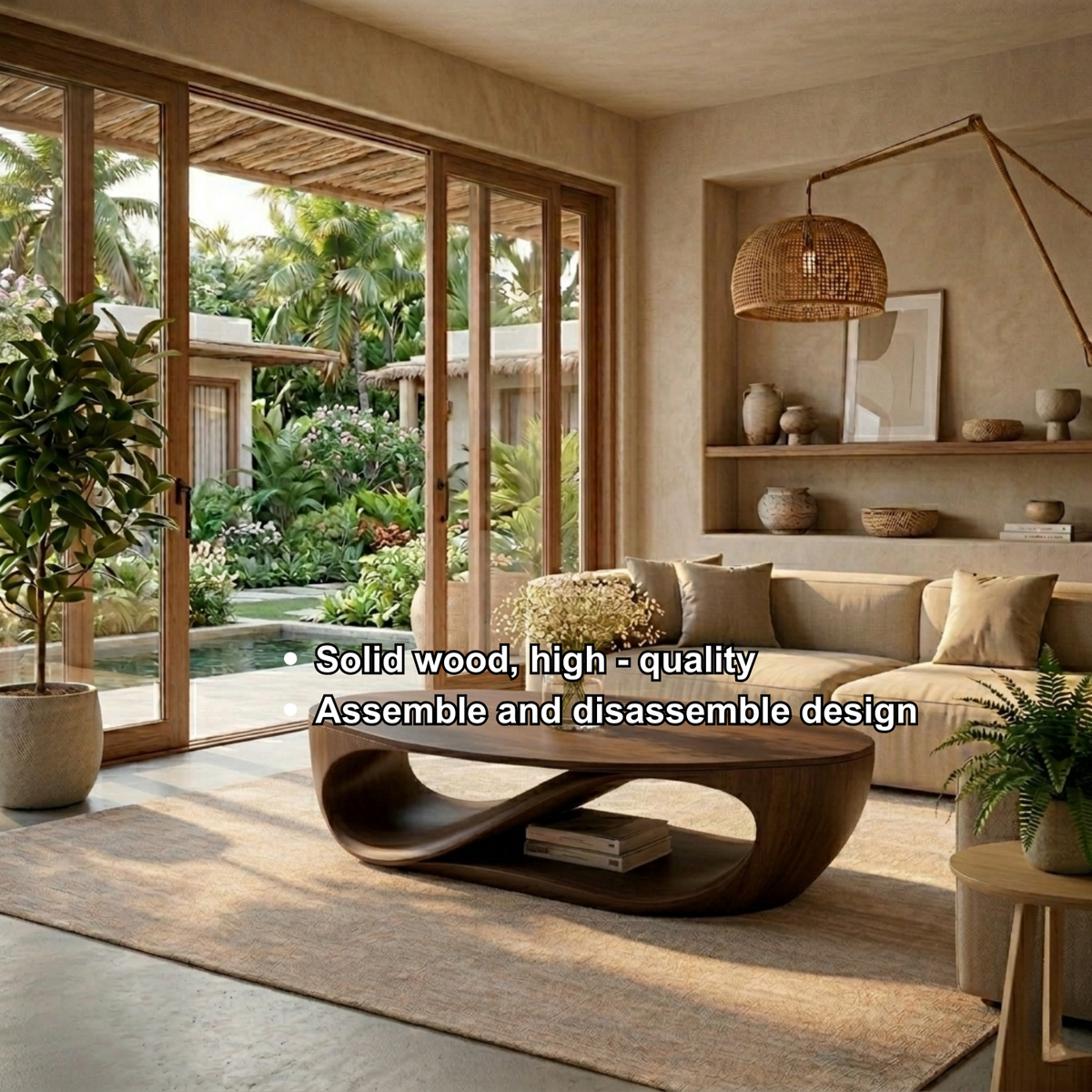 Sculptural Solid Wood Coffee Table with Open Shelf – Modern Organic Living Room Table - view 8 of 8