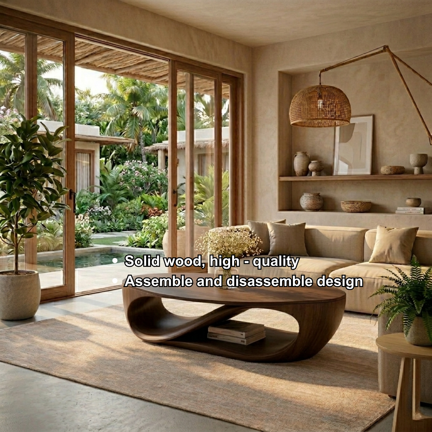 Sculptural Solid Wood Coffee Table with Open Shelf – Modern Organic Living Room Table - view 8 of 8