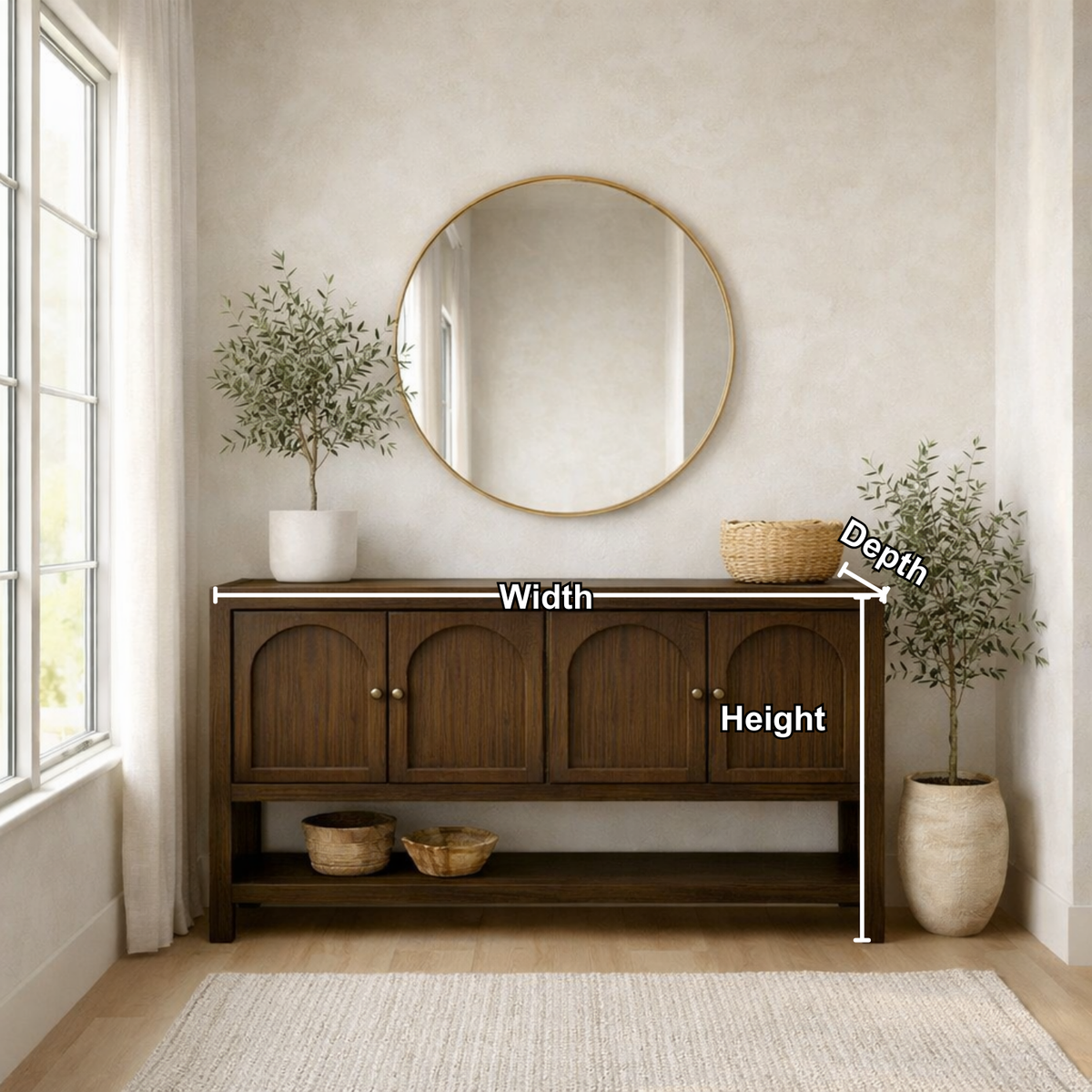 Solid Wood Console Table with Arched Doors – Rustic Storage Sideboard - view 5 of 7