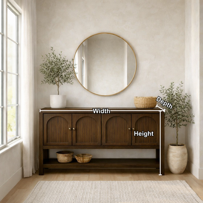Solid Wood Console Table with Arched Doors – Rustic Storage Sideboard - view 5 of 7