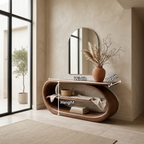 Sculptural Solid Wood Console Table with Curved Base and Shelf – Modern Entryway Table - view 5 of 7
