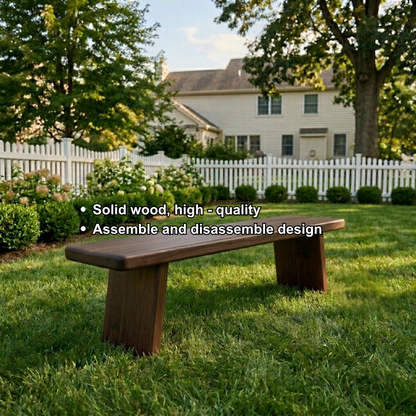 Solid Wood Outdoor Bench with Minimalist Slab Seat and Tapered Block Legs - view 6 of 7