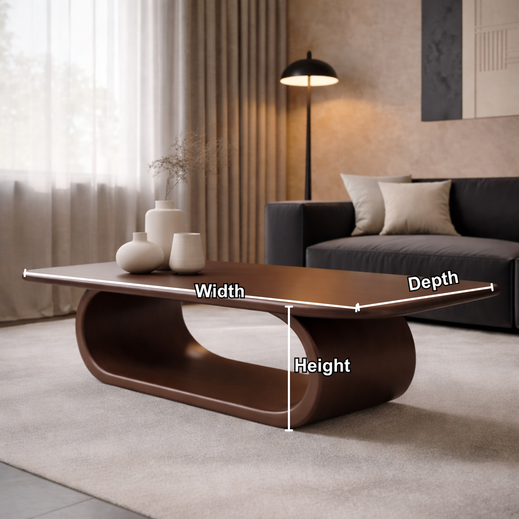 Minimalist Solid Wood Coffee Table with Sleek Curved Base – Modern Living Room Style - view 7 of 9