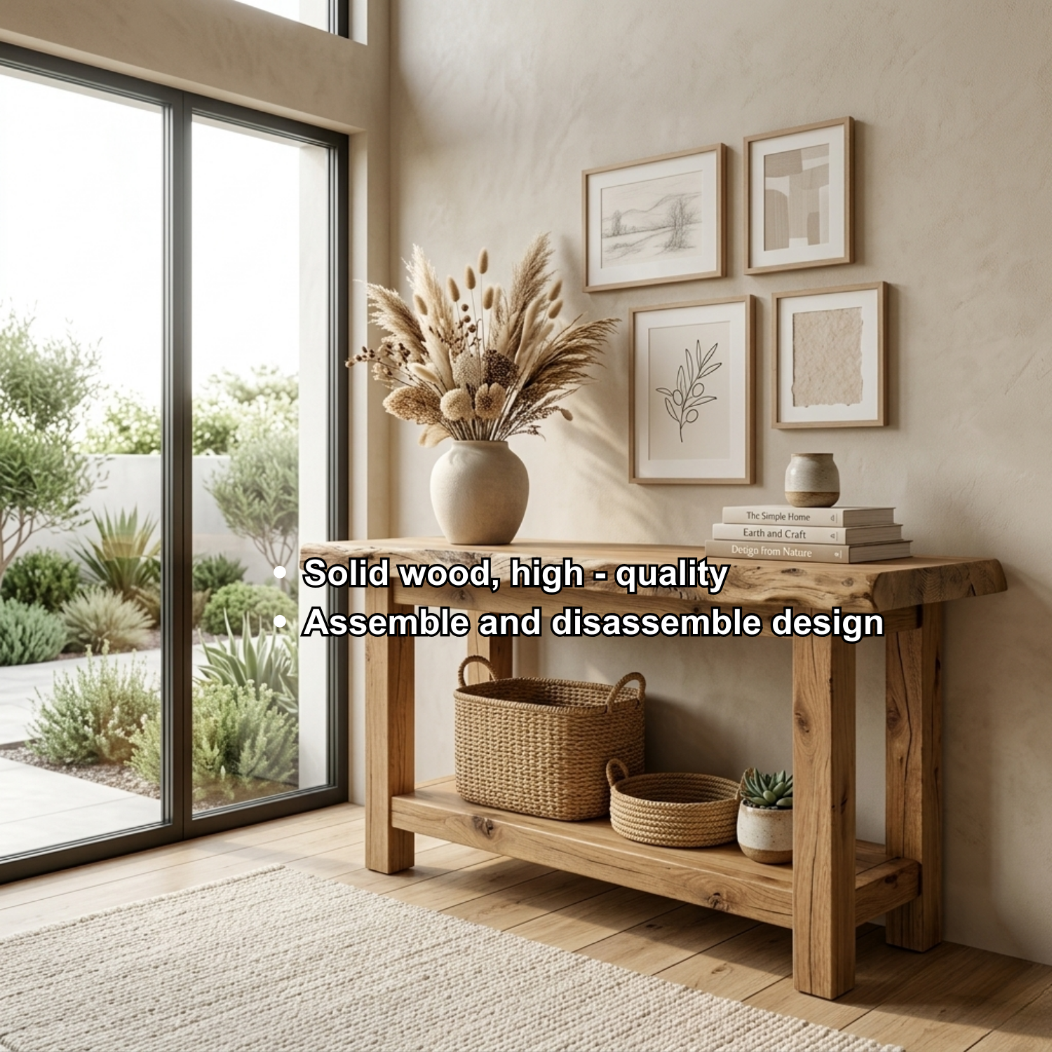 Live Edge Solid Wood Console Table with Shelf – Rustic Natural Entryway Table - view 6 of 7