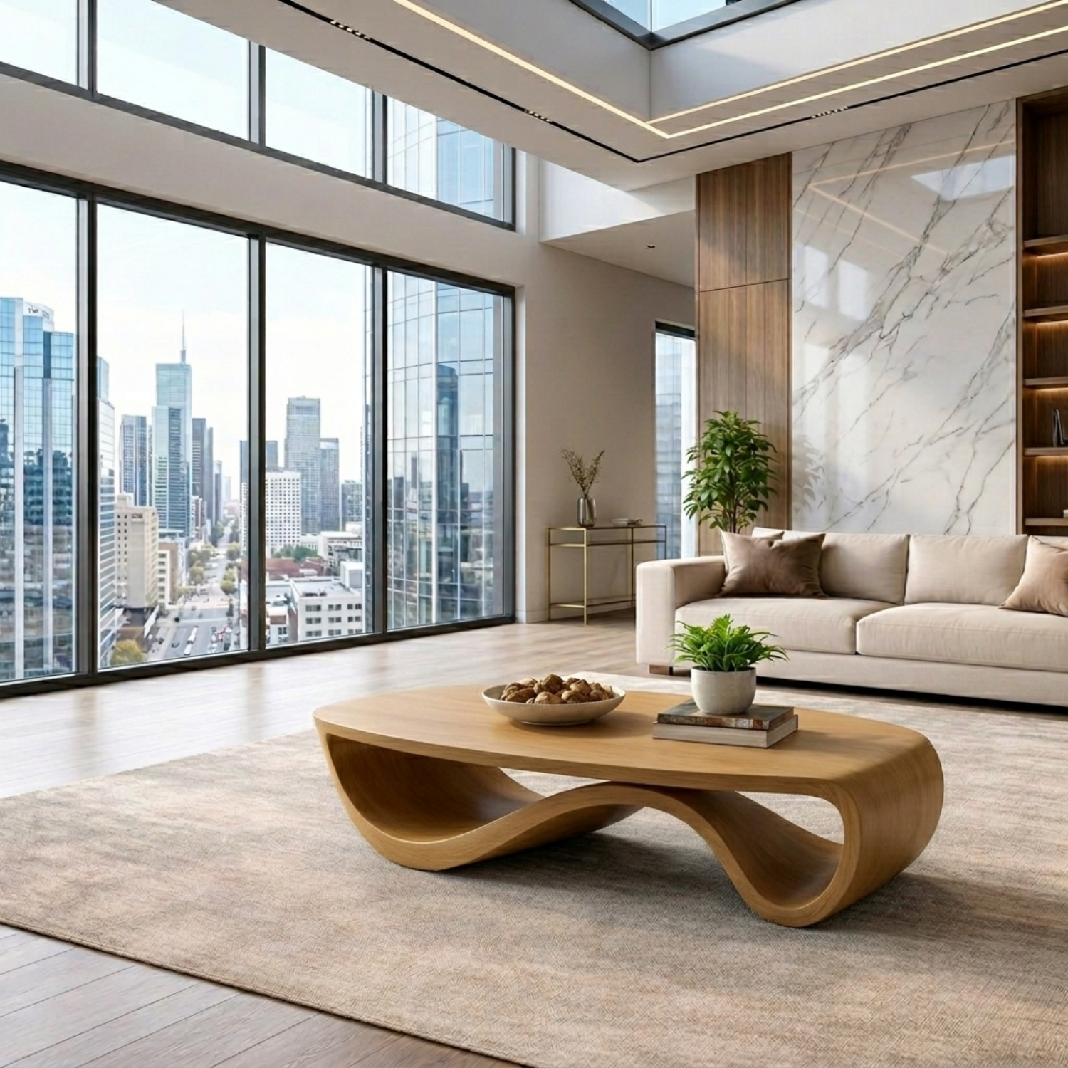 Sculptural Solid Wood Coffee Table – Modern Organic Living Room Center Table - view 4 of 8