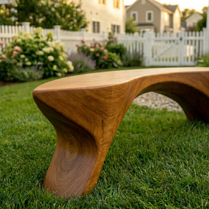 Solid Wood Outdoor Bench Sculptural Curved Design with Organic Arch Base - view 2 of 8