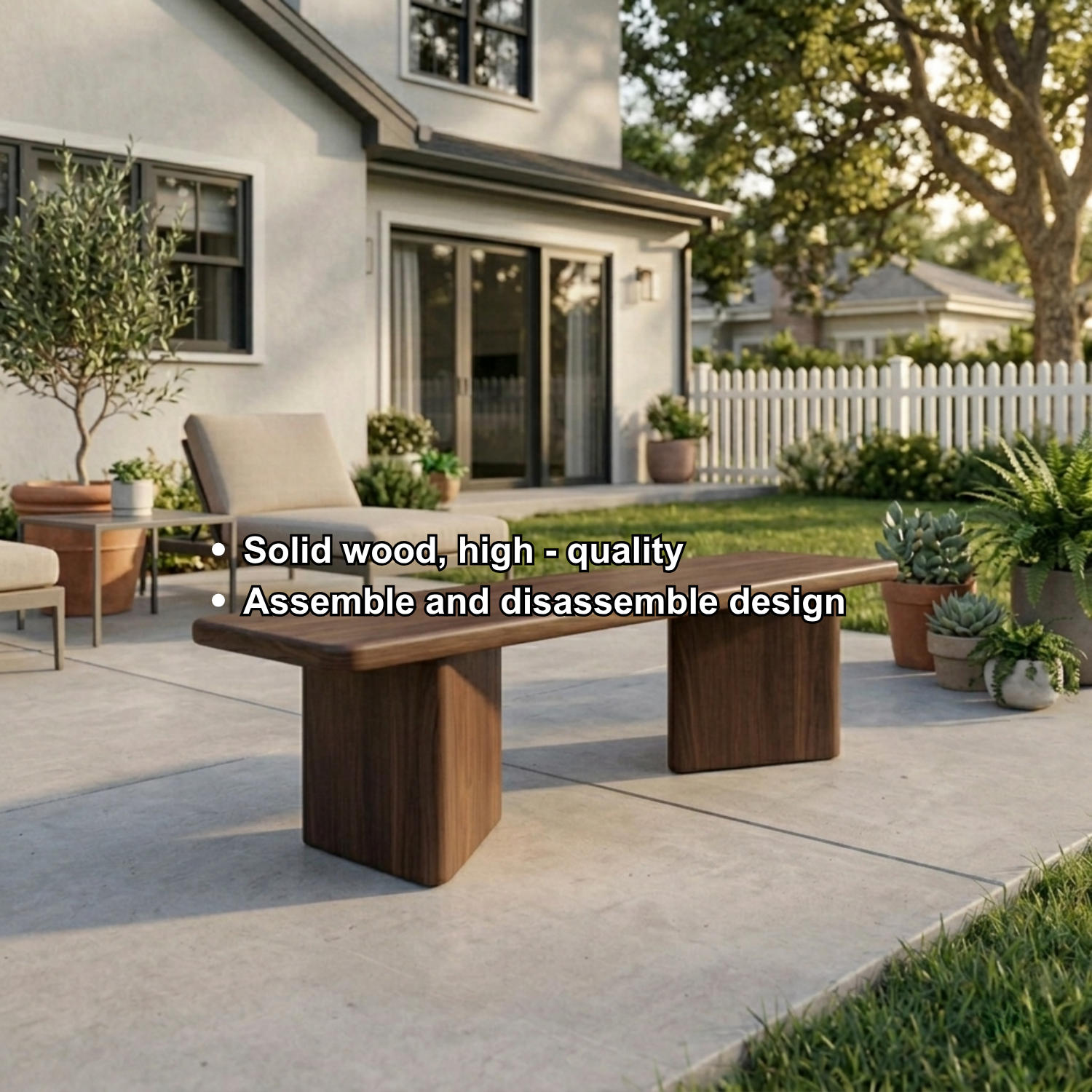 Solid Wood Outdoor Bench Minimalist Slab Seat with Block Leg Base Design - view 6 of 7