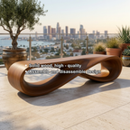 Handcrafted Solid Wood Outdoor Bench – Modern Loop Sculptural Patio Seating - view 6 of 7