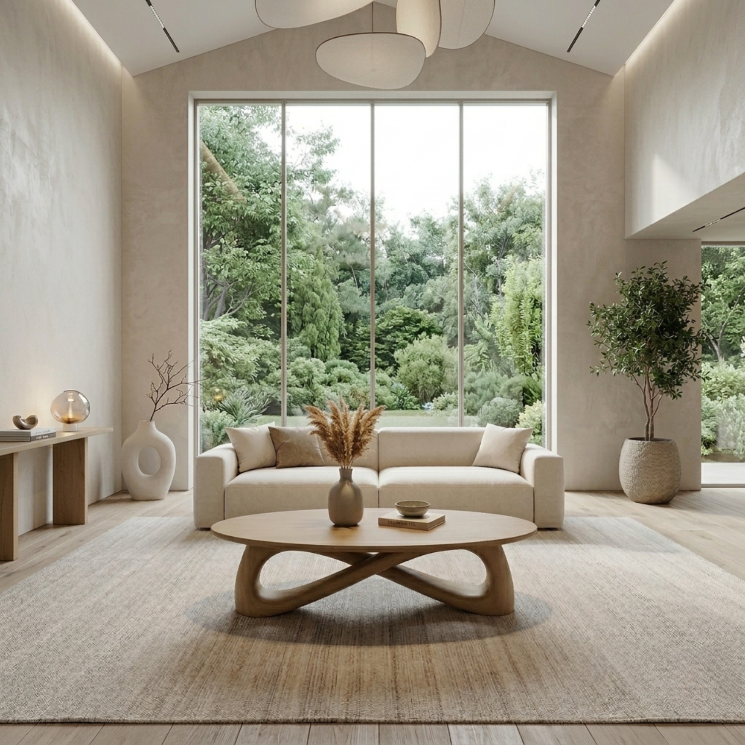 Solid Wood Round Coffee Table with Sculptural Base – Modern Living Room Table - view 4 of 7