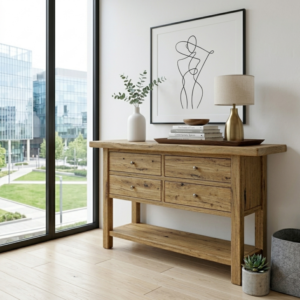 Solid Wood Console Table with 4 Drawers and Shelf – Rustic Entryway Storage Table - view 3 of 7