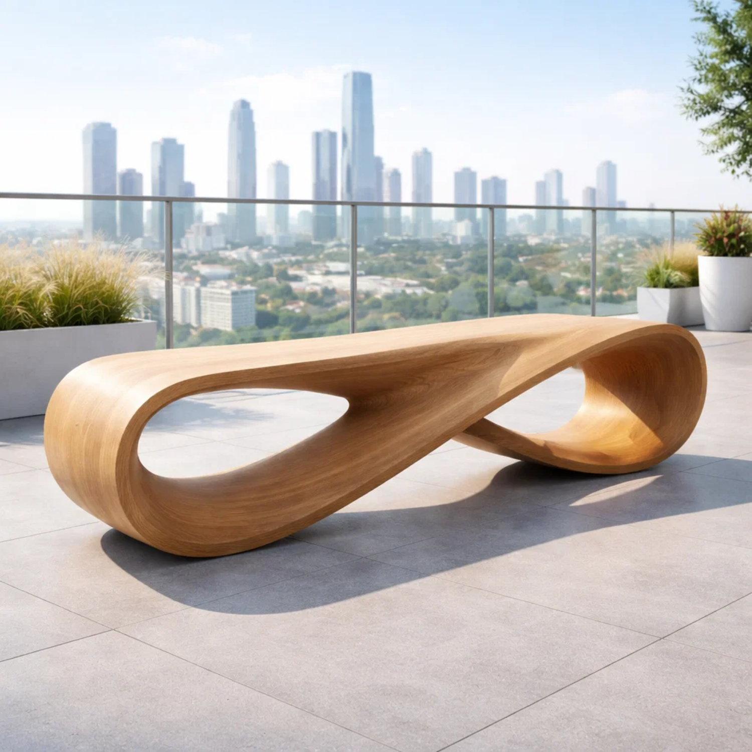 Handcrafted Solid Wood Outdoor Bench – Modern Loop Sculptural Patio Seating - view 3 of 7
