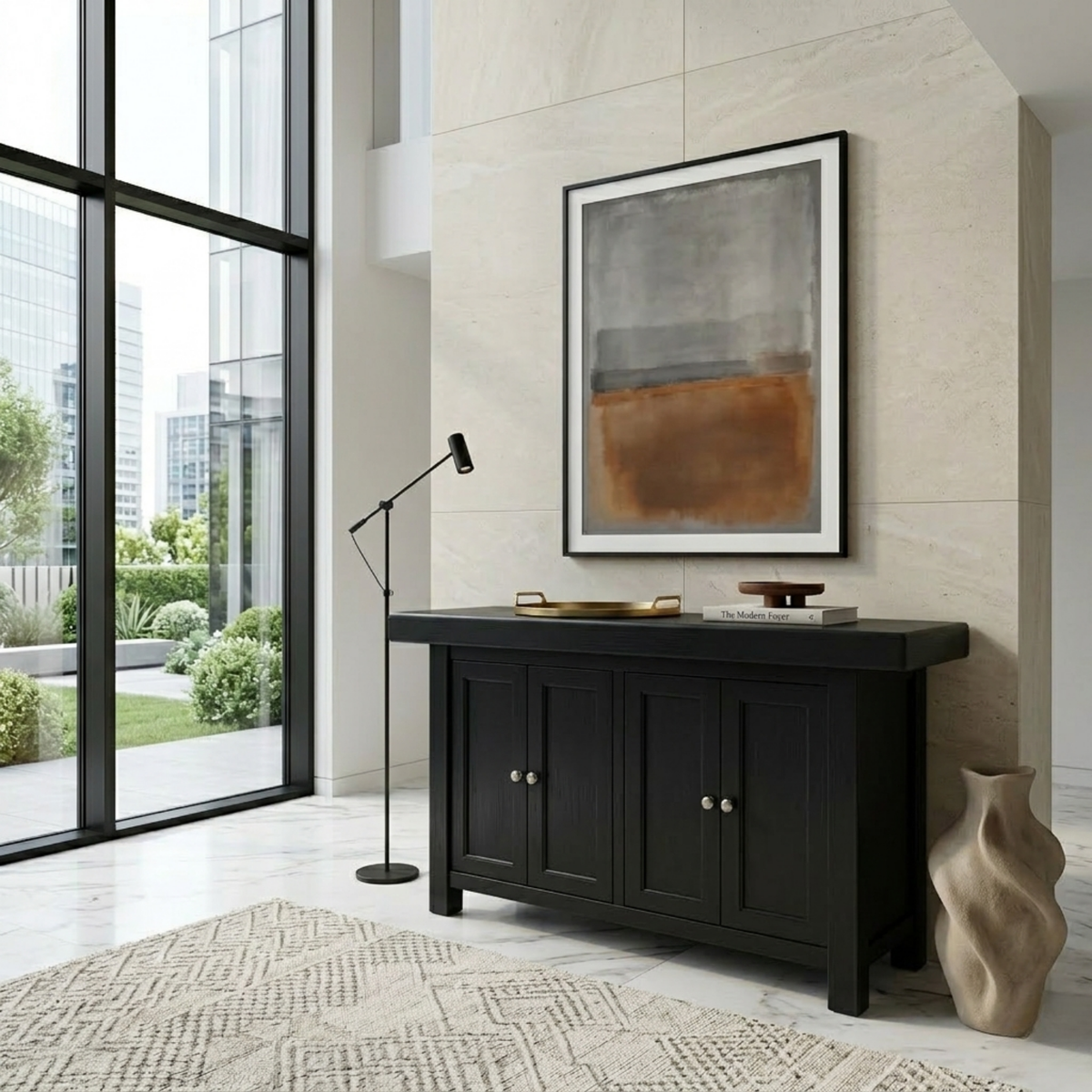 Solid Wood Console Table with Cabinet Doors – Modern Entryway Storage Sideboard - view 4 of 7