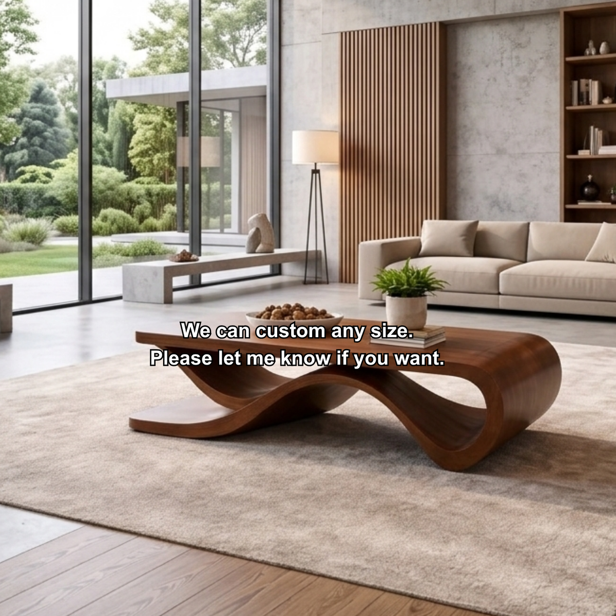 Solid Wood Coffee Table with Wave Sculptural Base – Modern Designer Living Room Table - view 9 of 9
