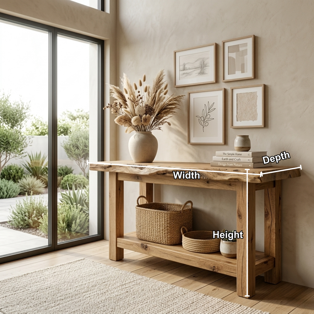 Live Edge Solid Wood Console Table with Shelf – Rustic Natural Entryway Table - view 5 of 7