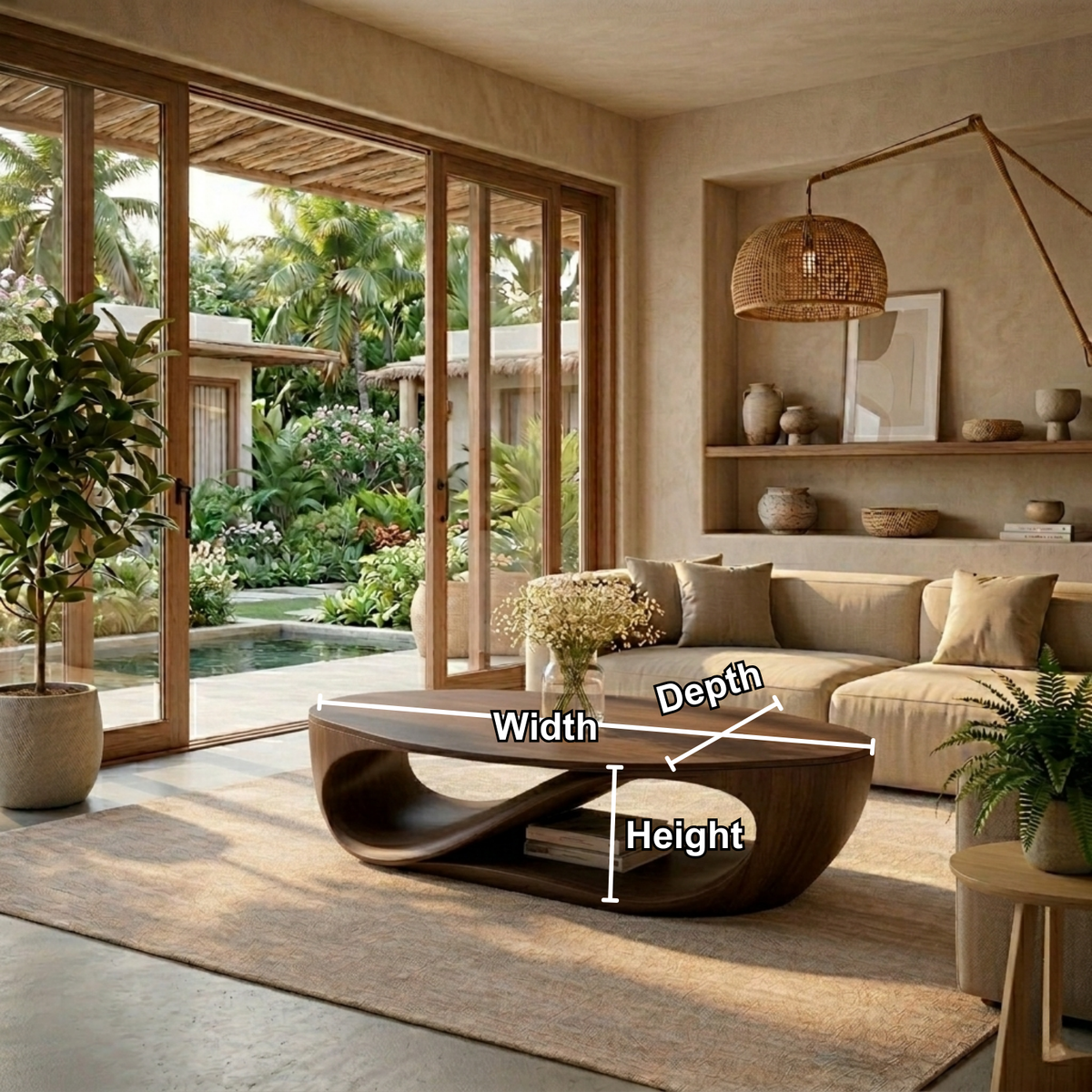 Sculptural Solid Wood Coffee Table with Open Shelf – Modern Organic Living Room Table - view 6 of 8