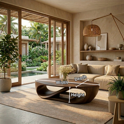 Sculptural Solid Wood Coffee Table with Open Shelf – Modern Organic Living Room Table - view 6 of 8
